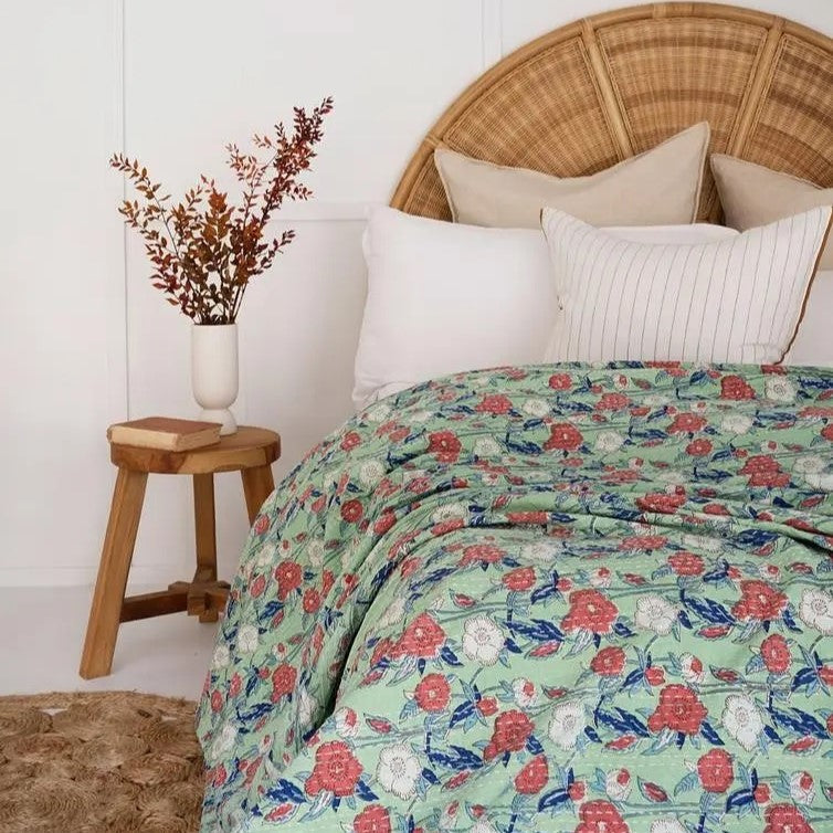 Colorful Poppies Hand Stitched Cotton Doona King Size