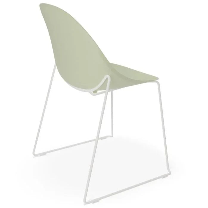 Comfort Dusty Green Shell Sled Base - White Dining Chair
