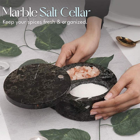 Contemporary Salt Cellar with Dual Compartments - Black