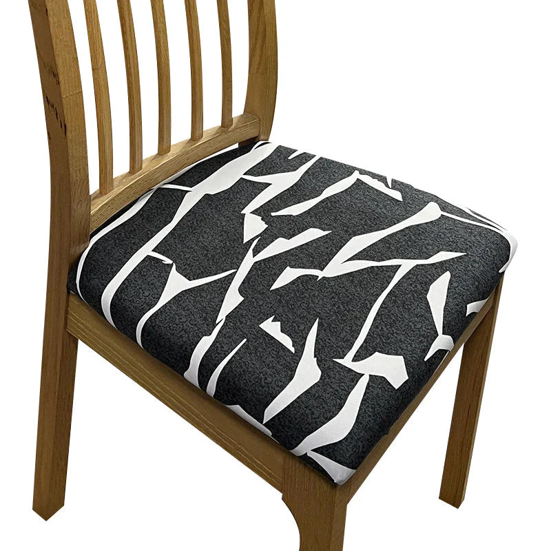 Crack Linear Print Stretch Removable Chair Seat Cover - Black