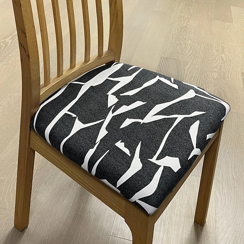 Crack Linear Print Stretch Removable Chair Seat Cover - Black