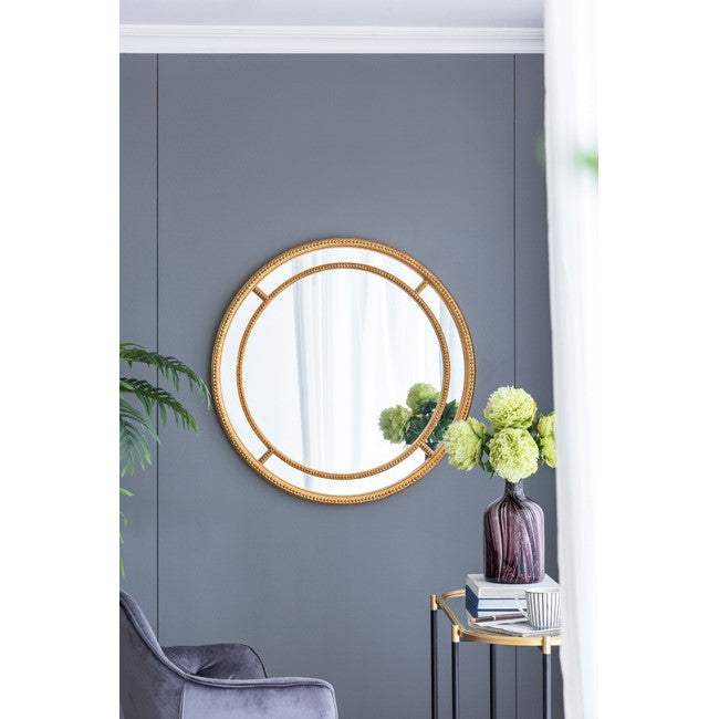 Crafted Beaded Framed Round Wall Mirror