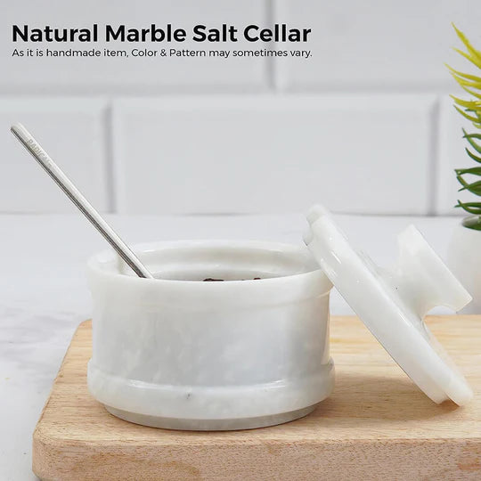 Crafted Marble Salt Cellar with Spoon - Available in 2 Colors
