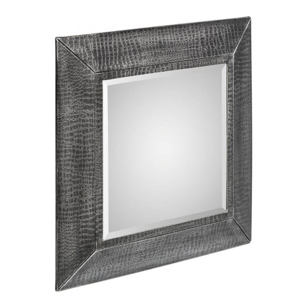 Croc Pattern Black Silver Metal Frame Square Wall Mirror