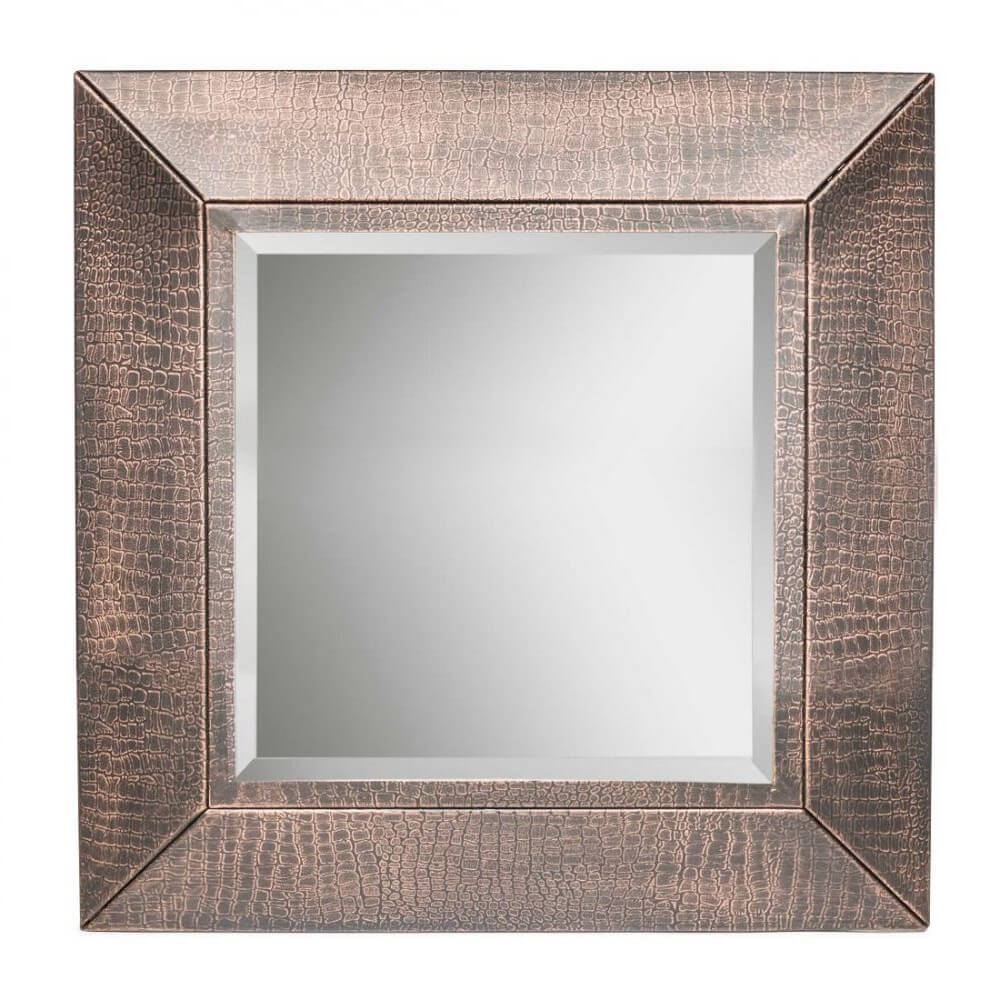 Croc Pattern Copper Finish Metal Frame Square Wall Mirror