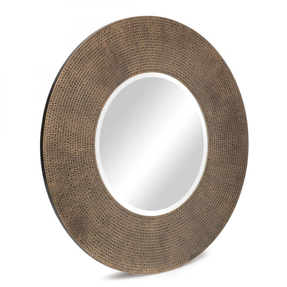 Croc Pattern Golden Black Metal Frame Round Wall Mirror