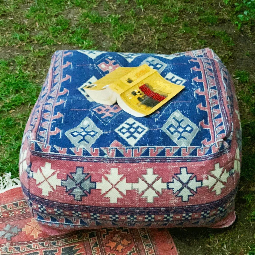 Cultural Iconography Chic Ottoman Cover - Blue