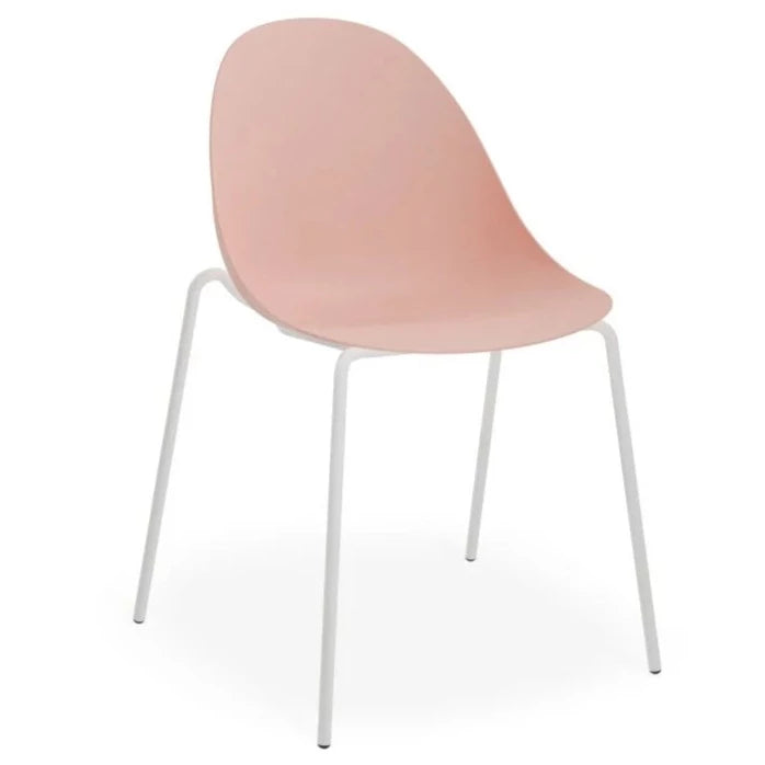 Delight Soft Pink Shell Seat 4 Post White Base Dining Chair