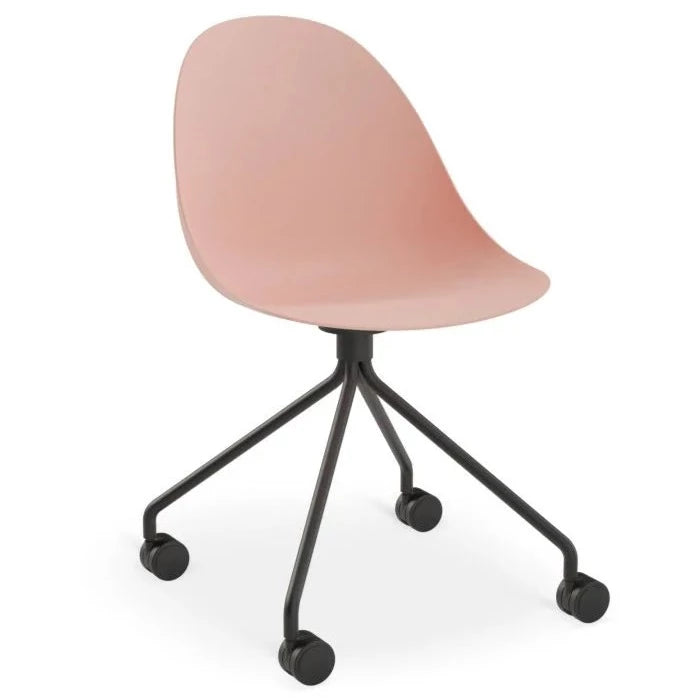 Delight Soft Pink Shell Seat Pyramid Base with Castors Dining Chair