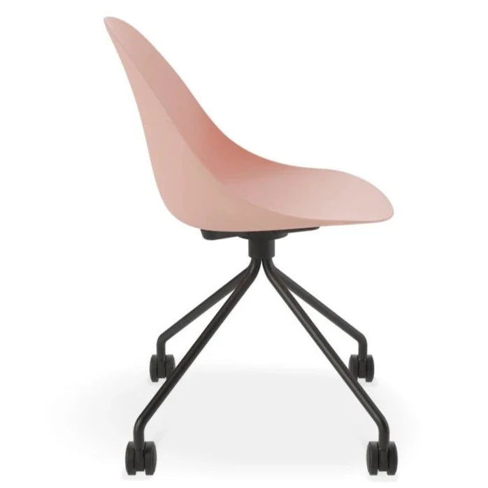 Delight Soft Pink Shell Seat Pyramid Base with Castors Dining Chair