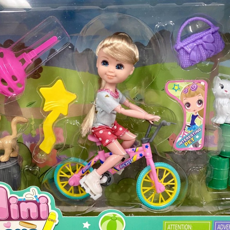 Delightful Lovely Girl With Bicycle & Pets