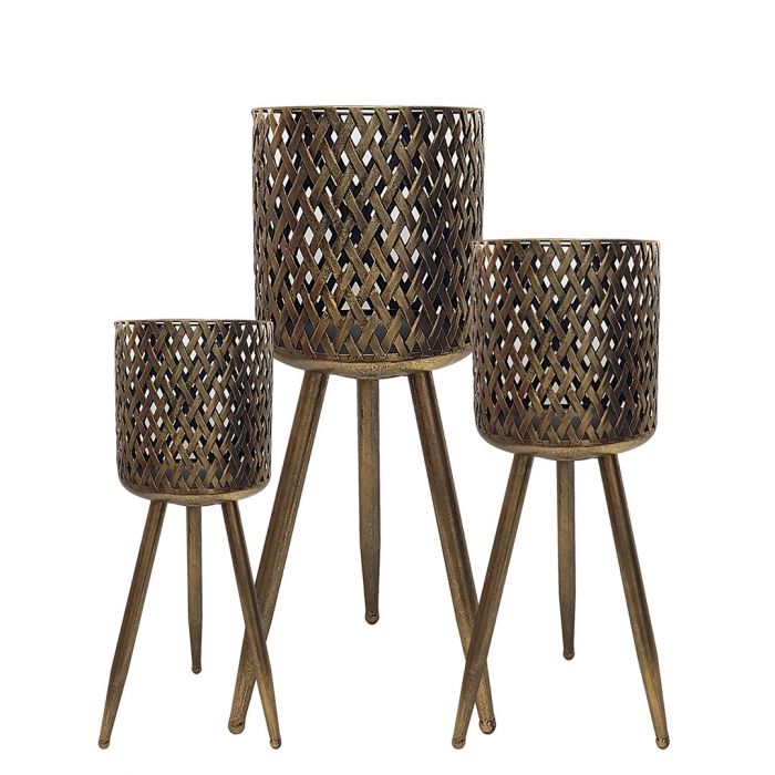 Denis Gold Washed Metal Planters with Tripod Stand Legs- Set of 3