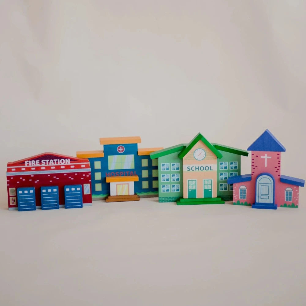 Designer Wooden Street Buildings - Set of 4
