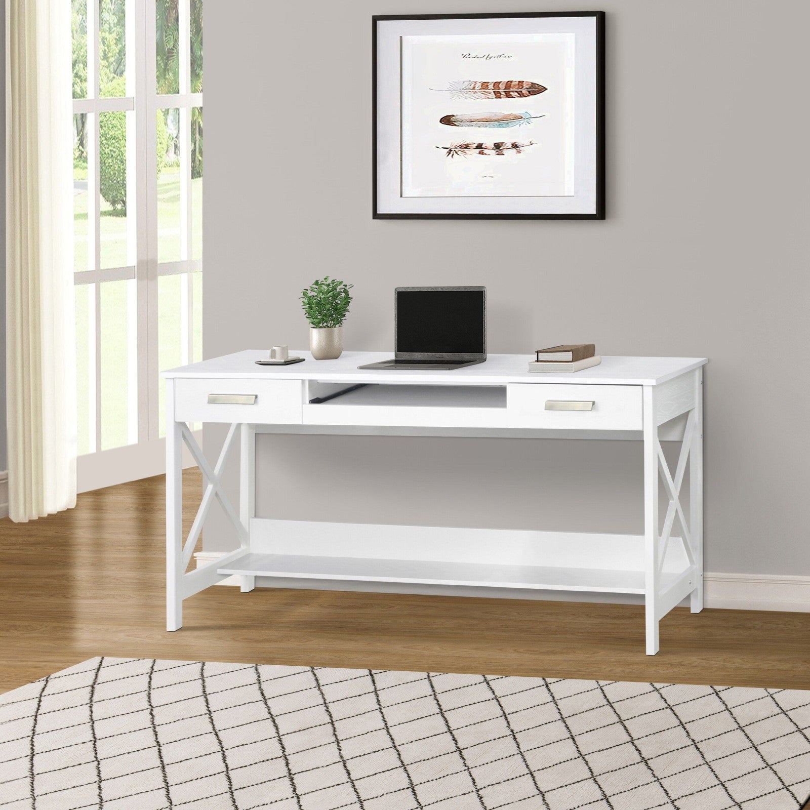 Distressed White Writing Desk with Vintage Appeal