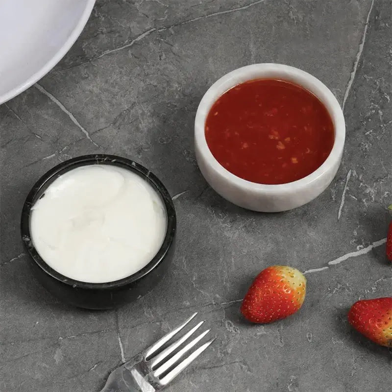 Duo-Tone Handmade Marble Condiment Dish Set - Black & White