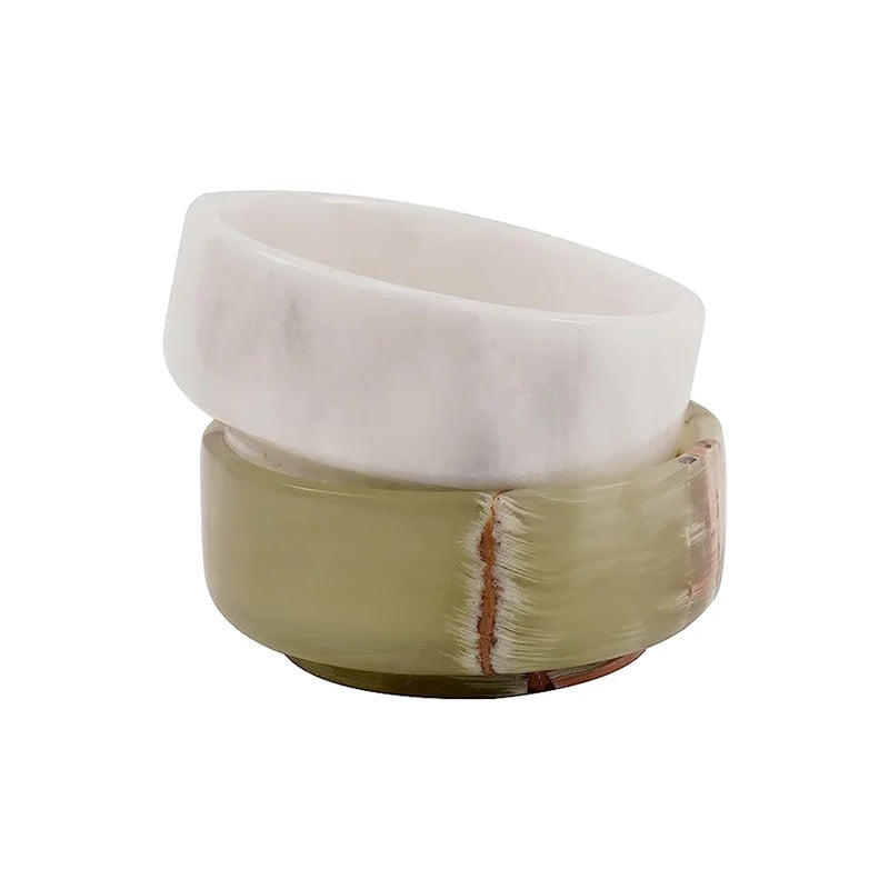 Duo-Tone Handmade Marble Condiment Dish Set - White & Green
