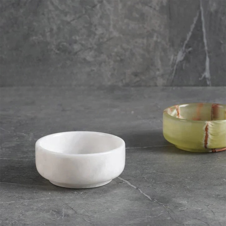 Duo-Tone Handmade Marble Condiment Dish Set - White & Green