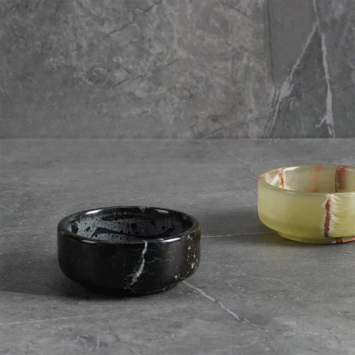 Duo-Tone Handmade Marble Condiment Dish Set - Black & Green