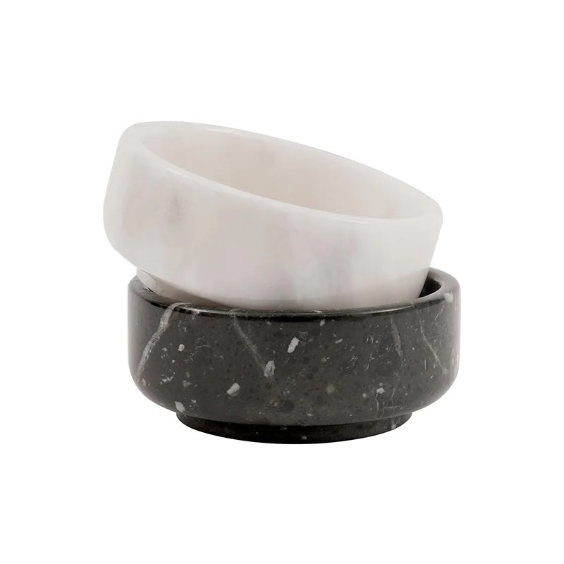 Duo-Tone Handmade Marble Condiment Dish Set - Black & White