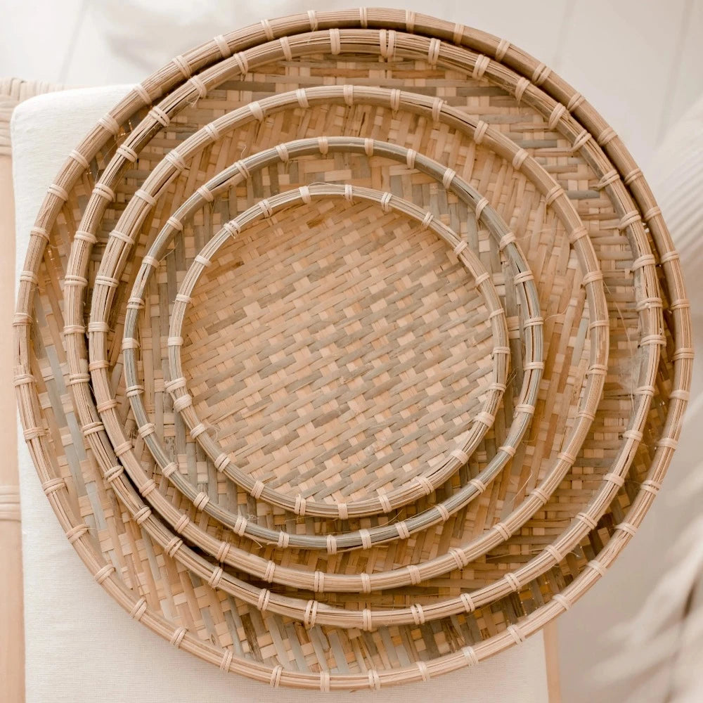 Durable Circle Bamboo Trays - Set of 5