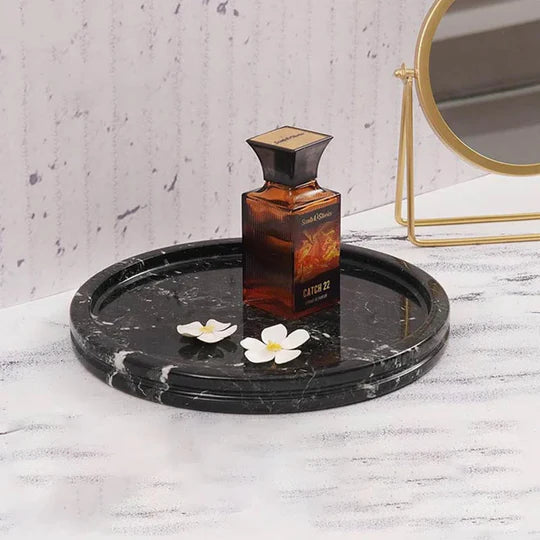 Durable and Stylish Natural Marble Round Tray - Black