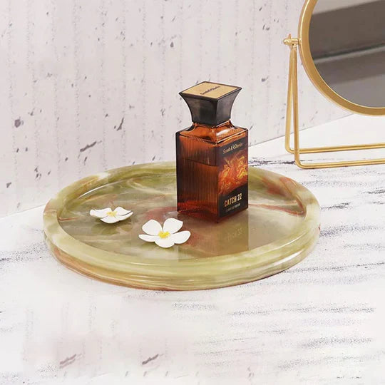 Durable and Stylish Natural Marble Round Tray - Green