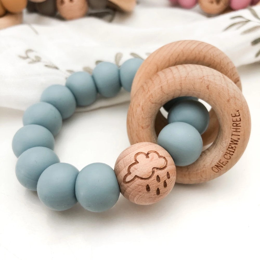 ELEMENTS Silicone and Beech Wood Teether (Available in 5 Colours)