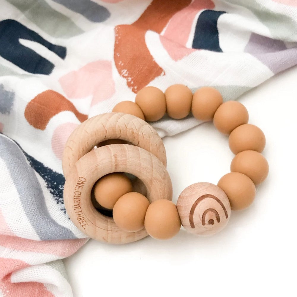 ELEMENTS Silicone and Beech Wood Teether (Available in 5 Colours)