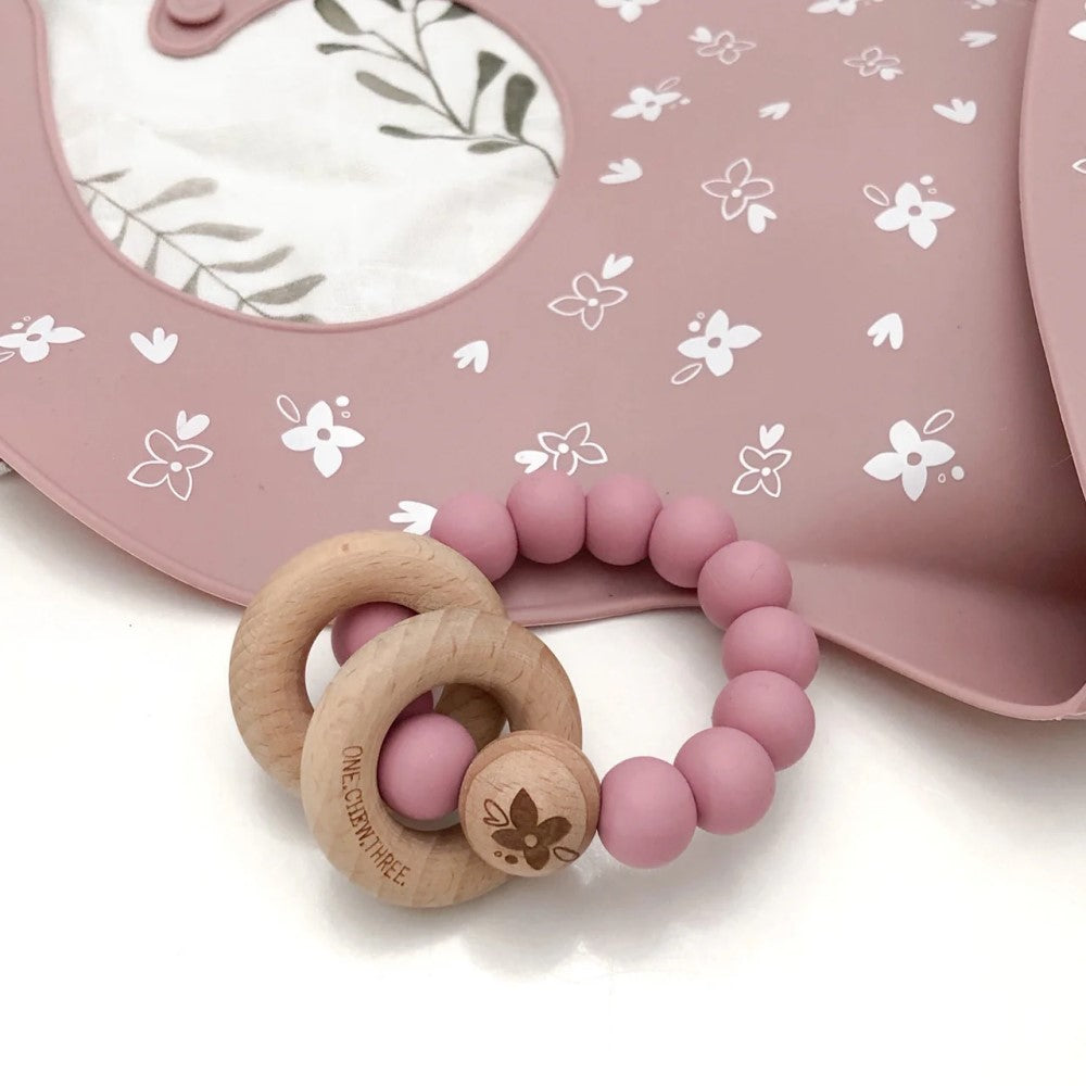 ELEMENTS Silicone and Beech Wood Teether (Available in 5 Colours)