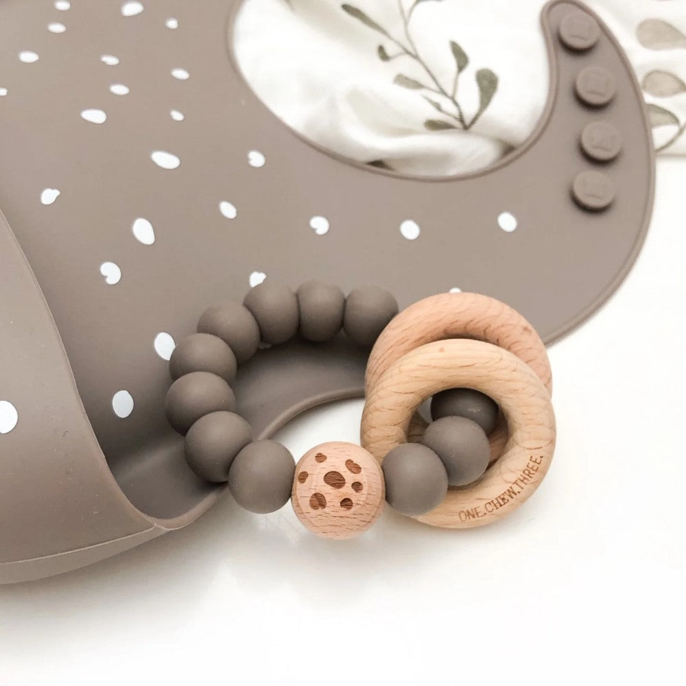 ELEMENTS Silicone and Beech Wood Teether (Available in 5 Colours)