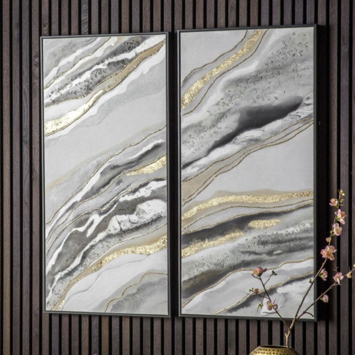 Earth's Veins Agate-Inspired Framed Canvas Set of 2