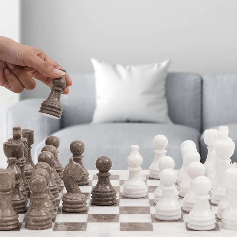 Elegance Handmade Marble Chess Set 38cms - White & Oceanic