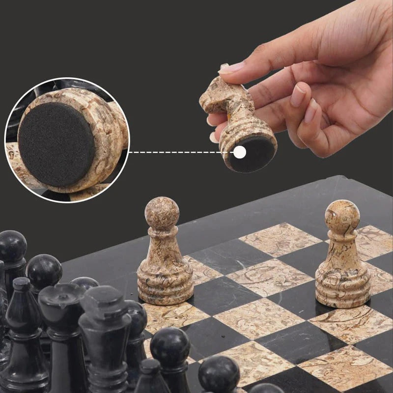 Elegance Handmade Marble Chess Set in Storage Case - Black & Coral