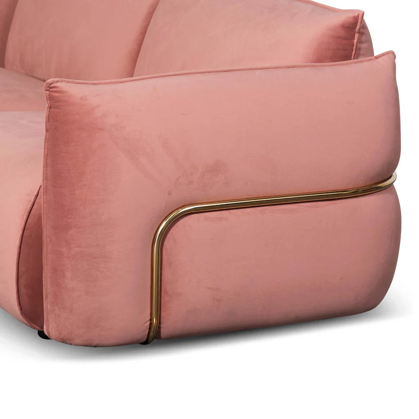 Elegant 3-Seater Sofa - Blush Pink Velvet With Brass Frame