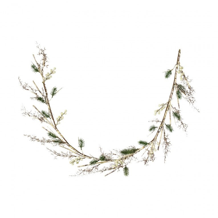 Artificial White Frosted Berry Paper Bark Garland