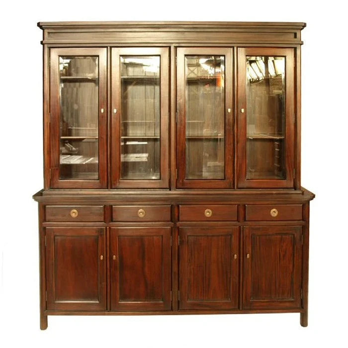 Elegant Chic Pencil Glass Door Bookcase - Walnut