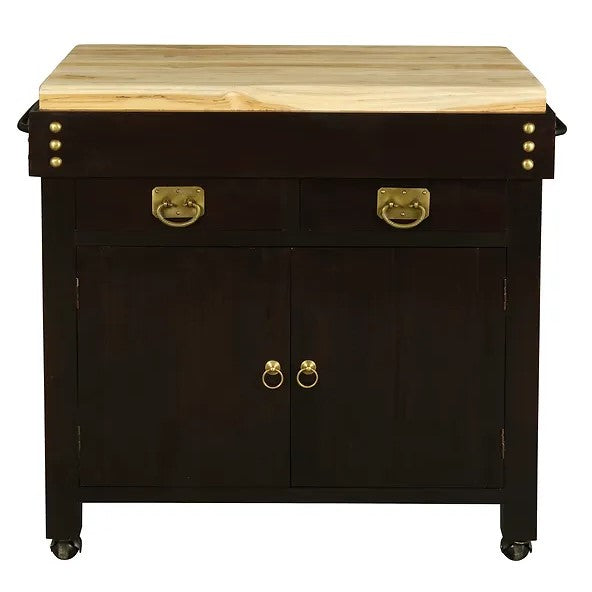 Elegant Design Heritage 2 Door 2 Drawer Butcher's Block - Dark Brown