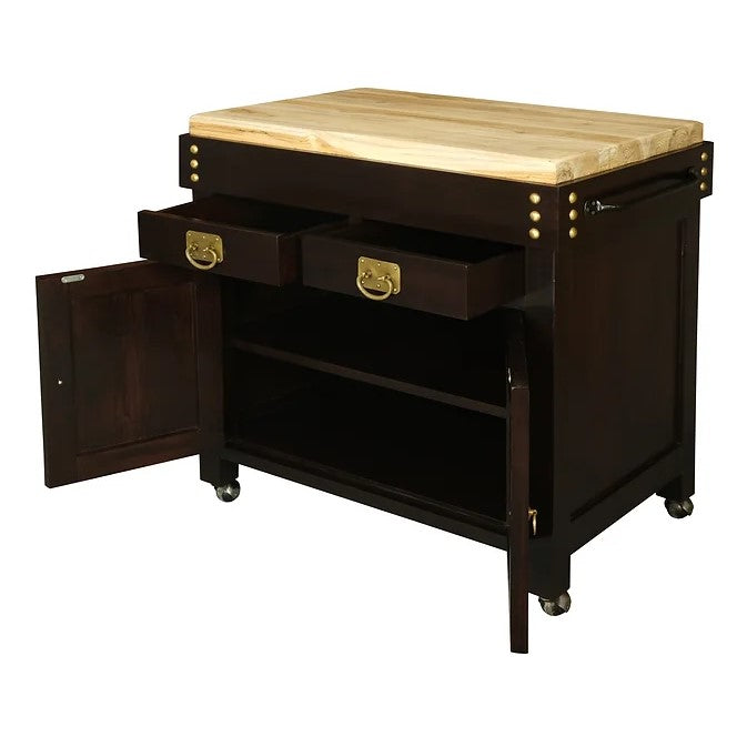 Elegant Design Heritage 2 Door 2 Drawer Butcher's Block - Dark Brown