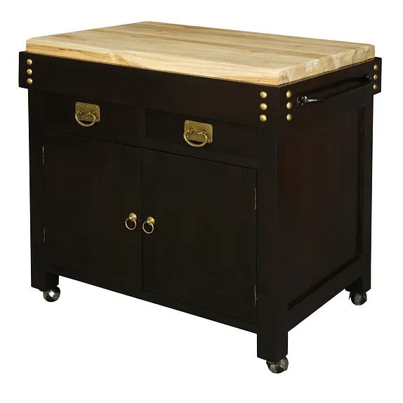 Elegant Design Heritage 2 Door 2 Drawer Butcher's Block - Dark Brown