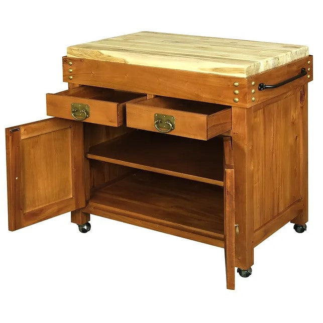 Elegant Design Heritage 2 Door 2 Drawer Butcher's Block - Light Brown