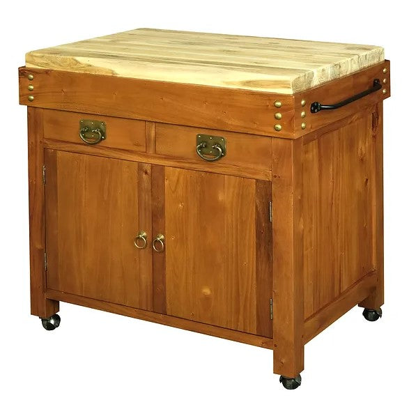 Elegant Design Heritage 2 Door 2 Drawer Butcher's Block - Light Brown