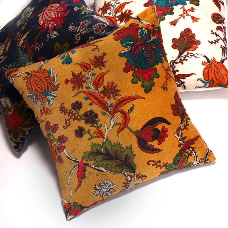 Elegant Floral Inspired Velvet Cushion Cover 45 x 45cms - Yellow