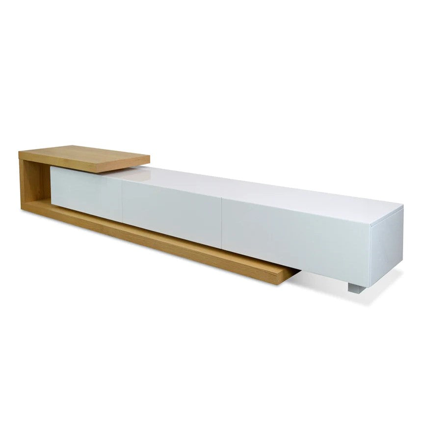 Elegant Lowline TV Unit 307cms - Natural & White