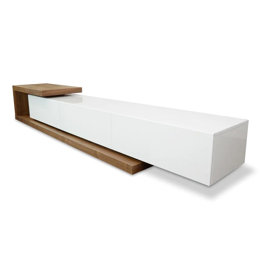 Elegant Lowline TV Unit 307cms - Walnut & White