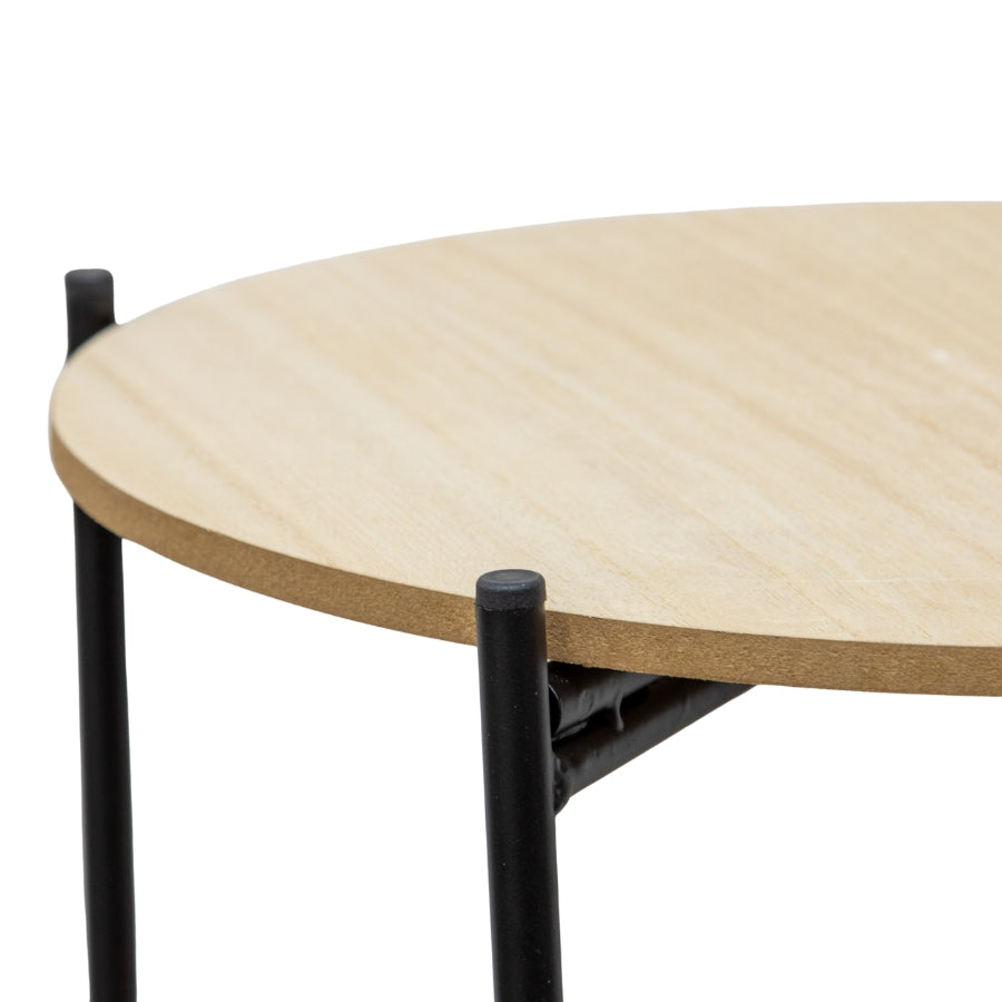 Elegant Round Lightwood Side Table with Shelf