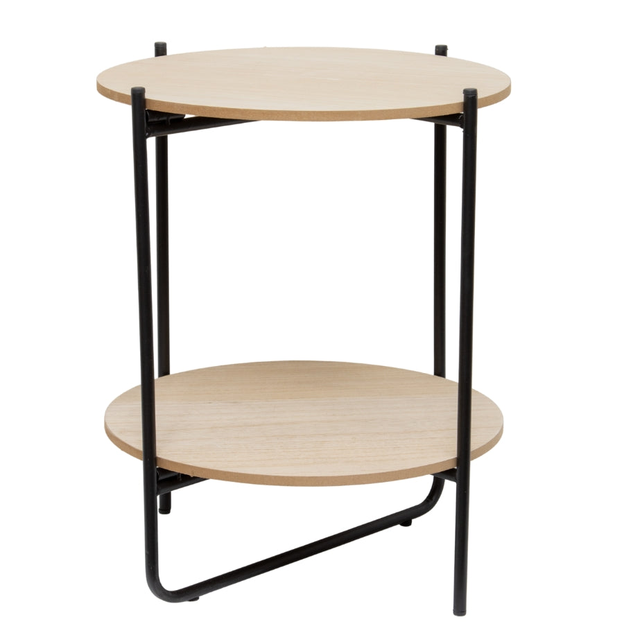 Elegant Round Lightwood Side Table with Shelf