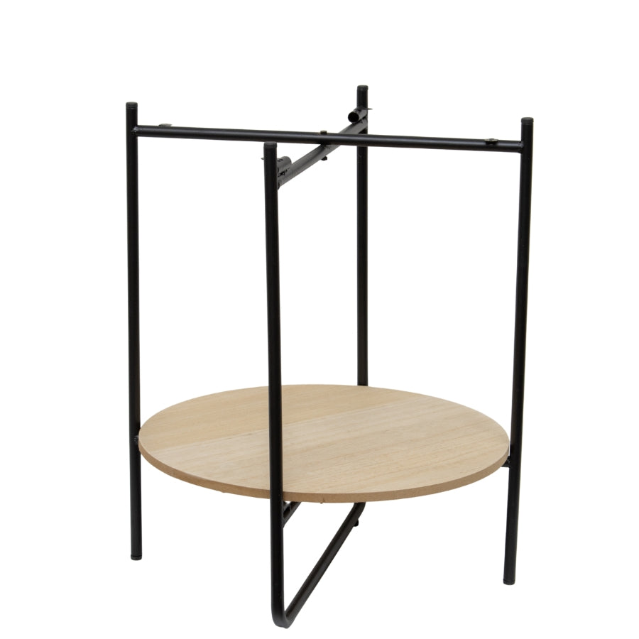 Elegant Round Lightwood Side Table with Shelf