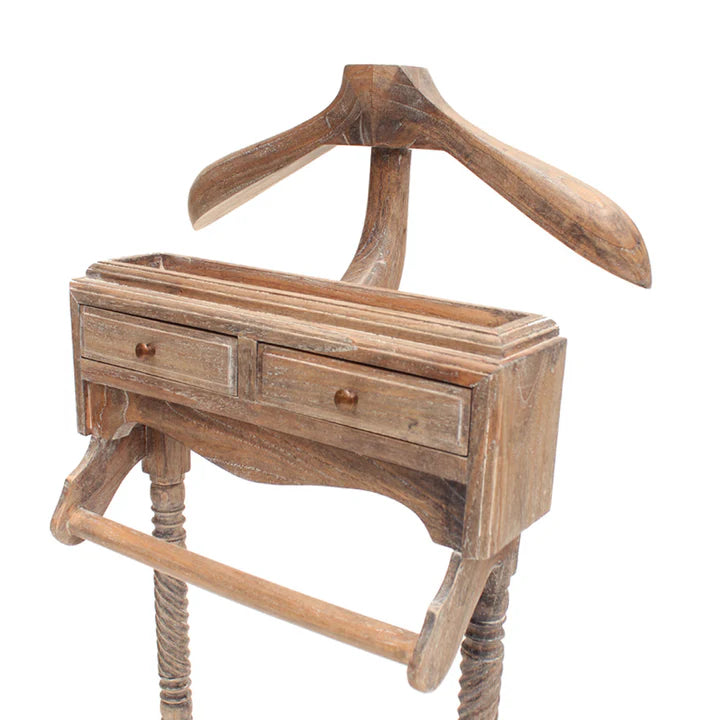 Elegant Upholstered Classic Valet Stand - Weathered Oak