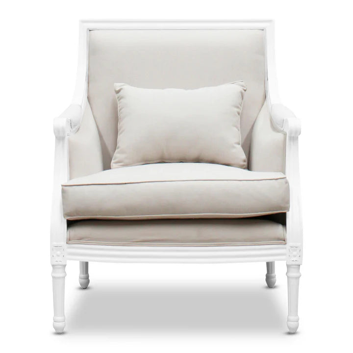 Elegant Wooden Marseille Cushioned Armchair - White