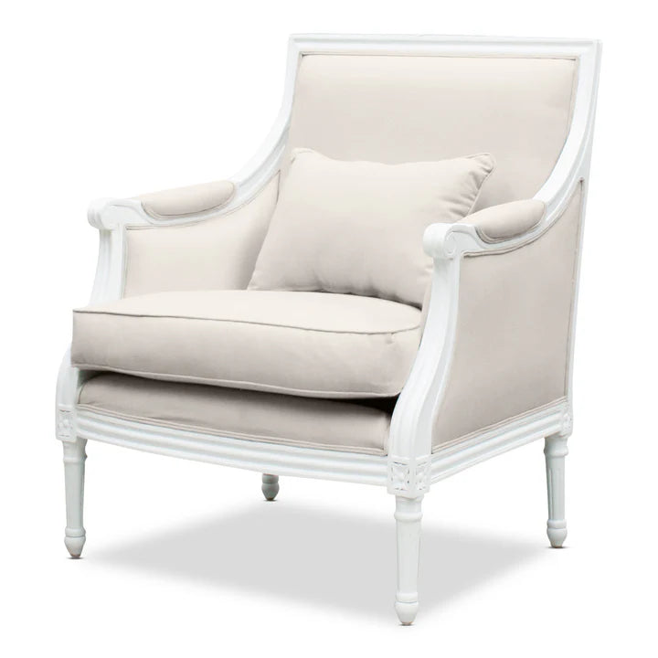 Elegant Wooden Marseille Cushioned Armchair - White